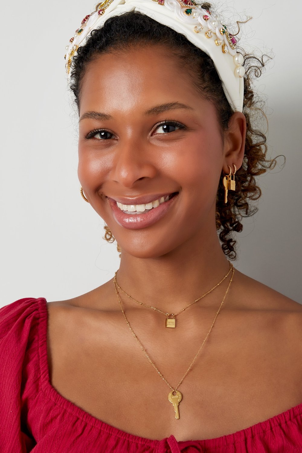 Double chain key and lock - Gold Color Stainless Steel h5Picture4